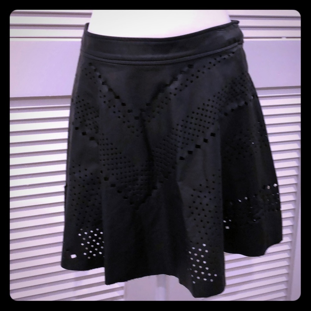 geometric Cut out Leather Skirt